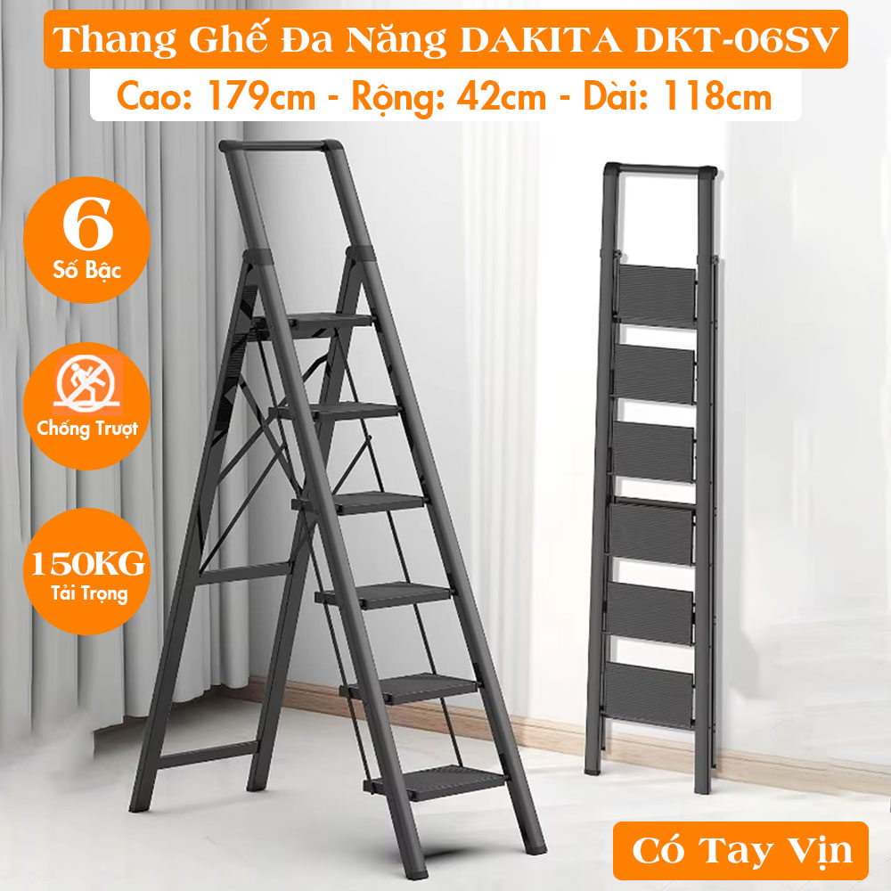 [CÓ TAY VỊN - BẬC THANG TO]. Thang Ghế Đa Năng DAKITA DKT-06SV – Chữ A 1.38m