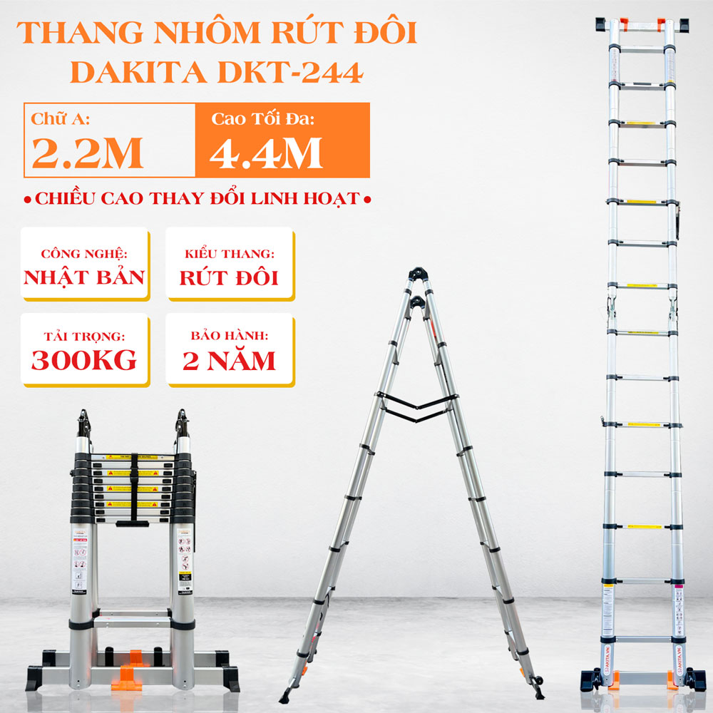 Thang rút đôi chữ A DAKITA DKT-244 [Chữ A: 2.2m Duỗi 4.4m]