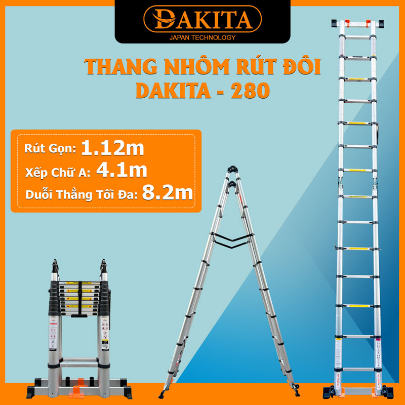 Thang rút đôi chữ A DAKITA DKT-280 [Chữ A: 4.1m Duỗi 8.2m]