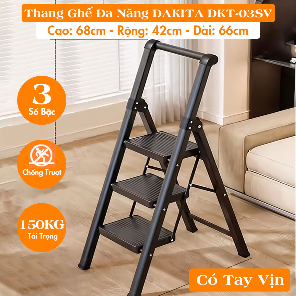 [NHẸ - DỄ XÀI - TAY VỊN AN TOÀN] Thang Ghế Đa Năng DAKITA DKT-03SV – Chữ A 0.84m