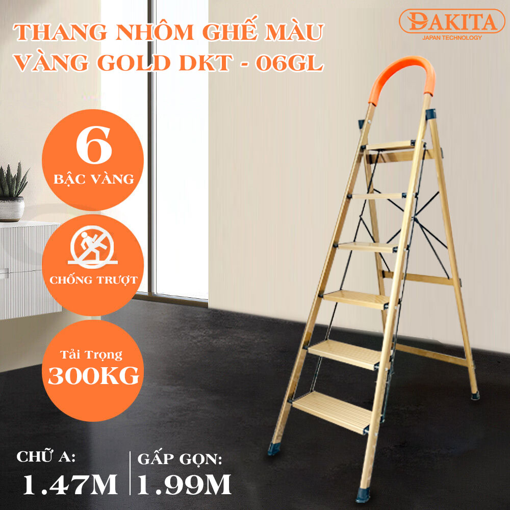 [SIÊU CAO - AN TOÀN TUYỆT ĐỐI ] Thang nhôm ghế DAKITA DKT-06GL – Chữ A 1.47m