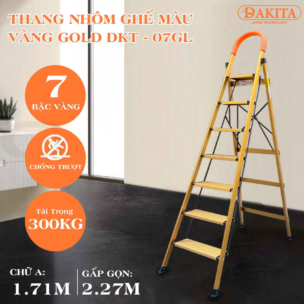 [SIÊU CAO - AN TOÀN TUYỆT ĐỐI ] Thang nhôm ghế DAKITA DKT-07GL – Chữ A 1.71m